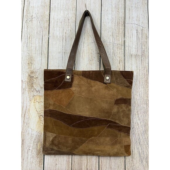 Vaan & Co Upcycled Patchwork Leather Suede Handbag Tote Brown XL Boho Earthy - Picture 2 of 12
